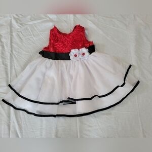 Rare Editions white, red, black sleeveless button back holiday dress 12m
